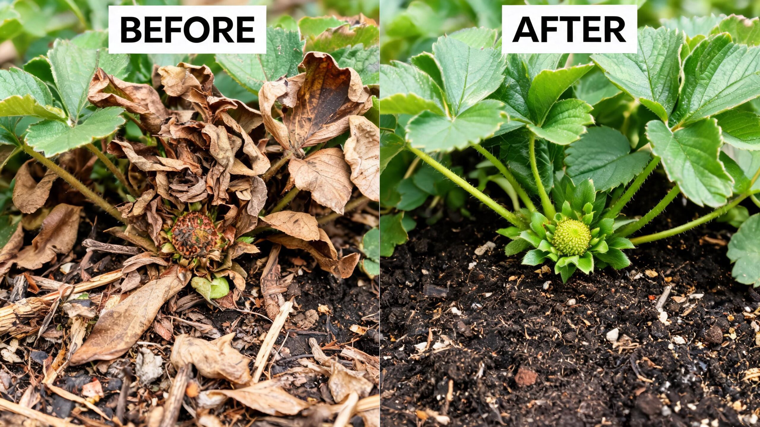 pruning strawberries